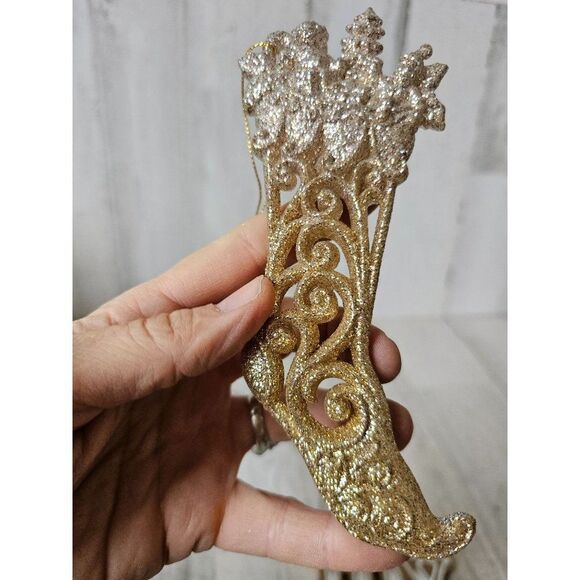 Gold stocking Love joy Xmas decor glitter unique set - Picture 2 of 9